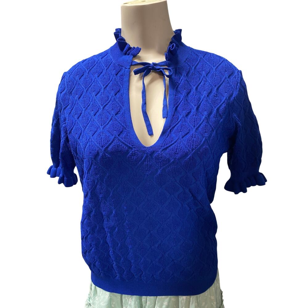 Sandro Roman Ruffle-Trimmed Knit Sweater in Royal Blue Women's M